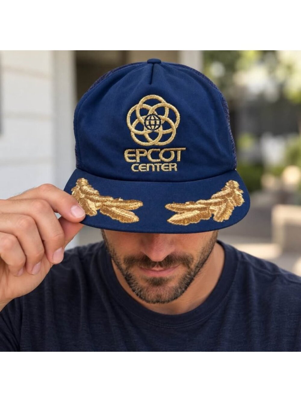 Vintage Disney EPCOT Center Snapback Hat Navy Gold Embroidered 90s Retro